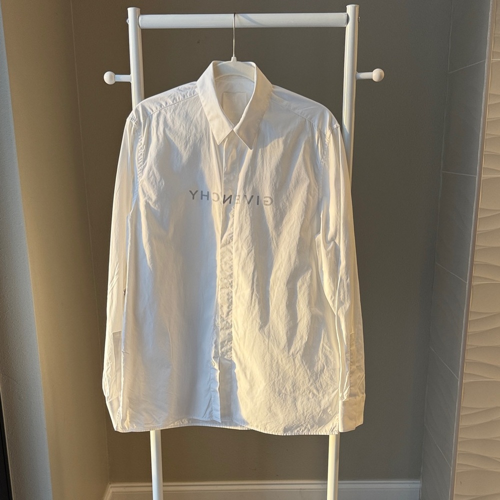 Givenchy White Logo Long-Sleeve Button-Down Shirt
